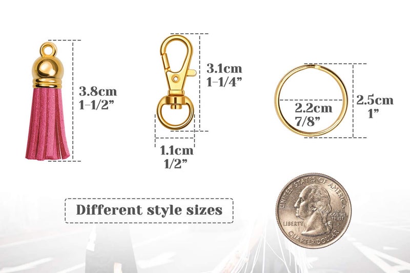 Anezus 100Pcs Craft Tassel Set - 50 Tassels, 25 Lobster Clasp Keychains, 25 Rings for Acrylic Keychains, Gold - Image 3